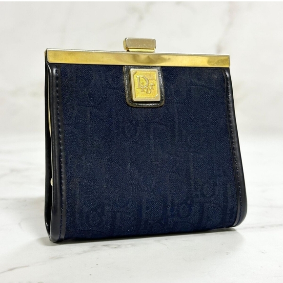 Christian Dior Trotter Logo Metal Clasp Jacquard Leather Coin Purse 💙 Vintage🌴 - Picture 1 of 14